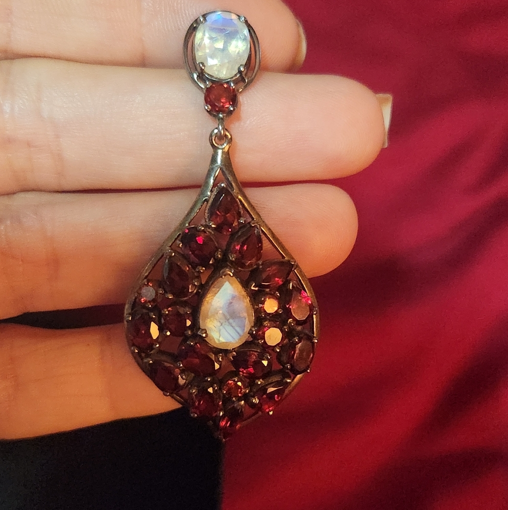 Nicky Butler RAJ Gem Drop Sterling Silver Garnet and Moonstone Earrings*Rare*NIB - Picture 4 of 17